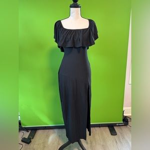 Off shoulder fitted maxi dress with leg slit